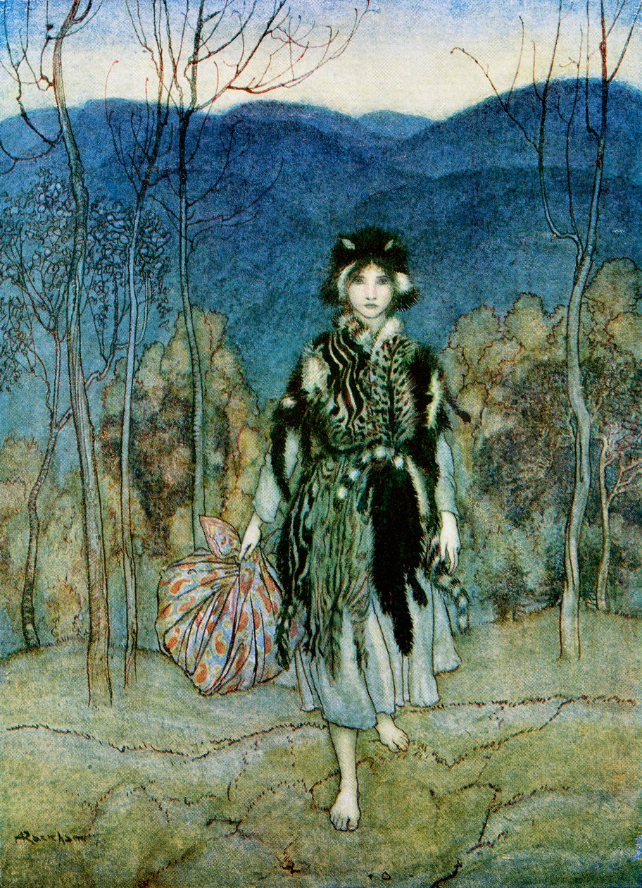Ilustrace k příběhu Catskin, z anglických pohádek převyprávěných F.A. Steelem, 1927 od Arthur Rackham