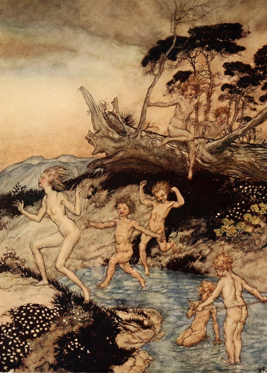 Ach, jaká to byla dobrá doba, v níž být naživu, ilustrace z „Zázračné knihy pro dívky a chlapce“ od Nathaniela Hawthorna, 1928 od Arthur Rackham