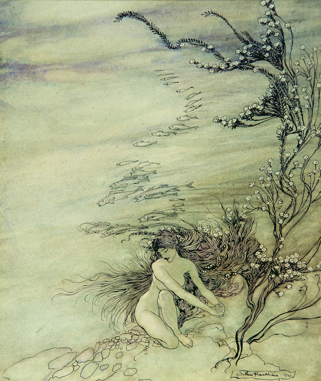 Rýnská panna Lamenting, 1910 od Arthur Rackham