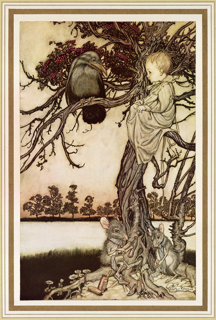 Talking to the Crow z filmu „Peter Pan v Kensington Gardens“ od J. M. Barrieho, 1906 od Arthur Rackham