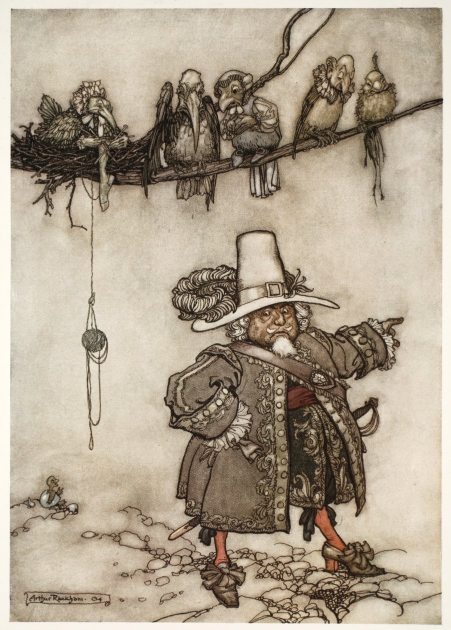 Byl tam jeden, který se zdál být jejich velitelem., z knihy Rip Van Winkle od Washingtona Irvinga, vyd. 1910 od Arthur Rackham