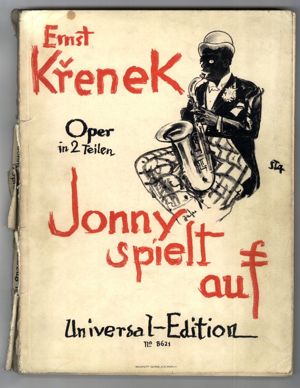 Ernst Krenek, Jonny Strikes Up, obálka klavírní partitury (1. vyd.) od Arthur Stadler