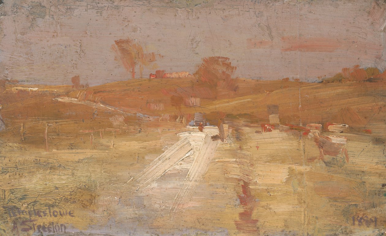 Pastorální ve žluté a šedé- barevný dojem z Templestowe od Arthur Streeton