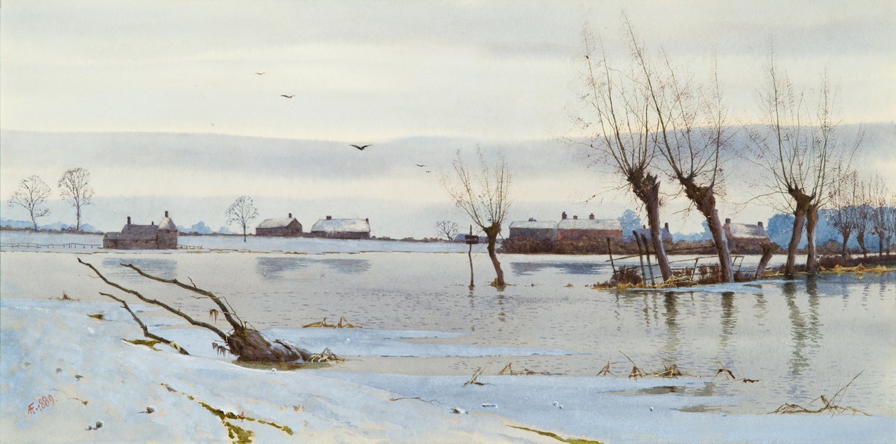 Zimní krajina s rozvodněnou řekou, 1889 (wc) od Arthur Anderson Fraser