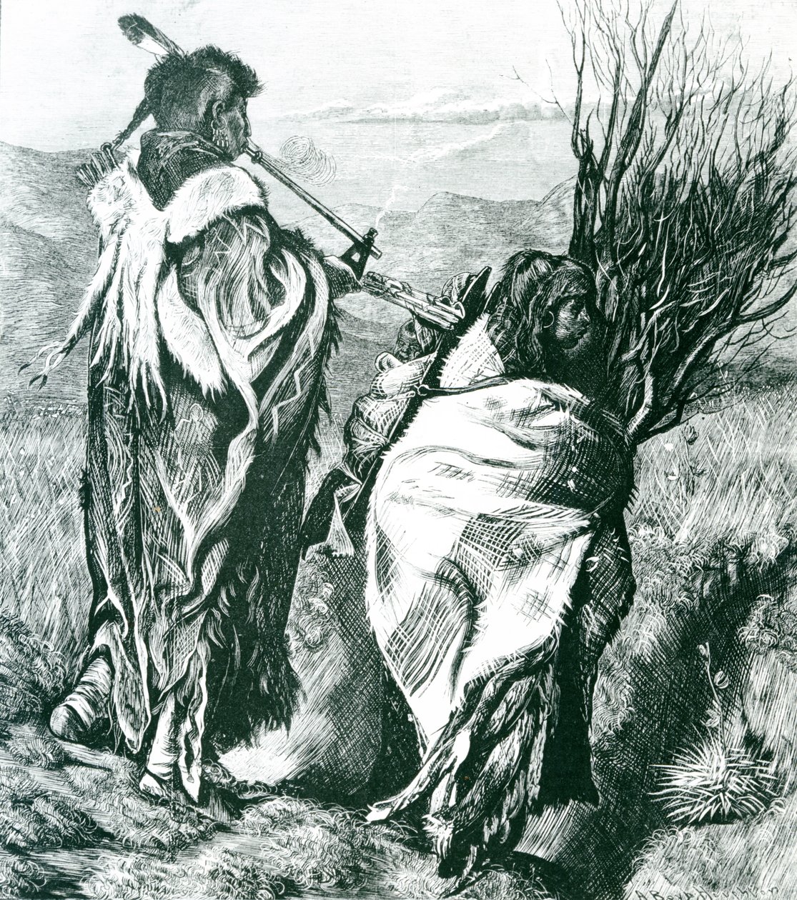 Hiawatha a Minne-Ha-Ha, ryté Josephem Swainem (1820-1909) 1870 (rytina) (čb foto) od Arthur Boyd (after) Houghton