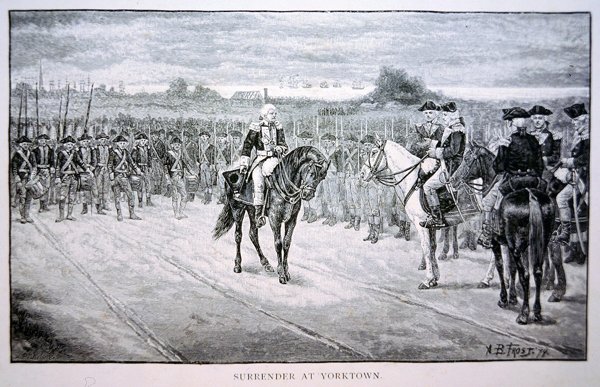 Lord Cornwallis se vzdává Georgi Washingtonovi v Yorktownu od Arthur Burdett Frost