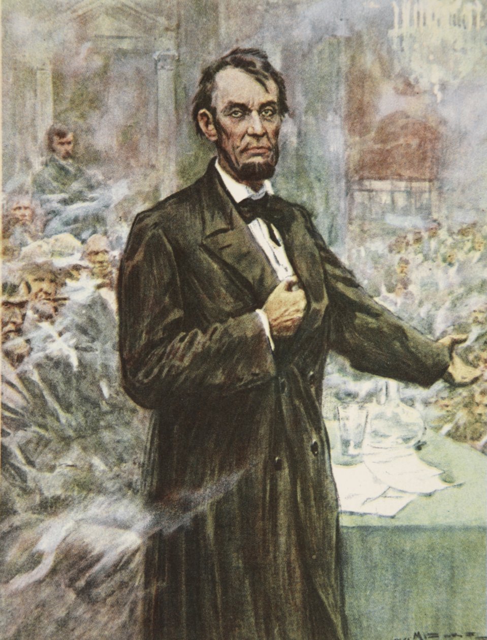 Abraham Lincoln, velký emancipátor, ilustrace z „Tato naše země, Příběh Spojených států“ od H.E. Marshall od Arthur C. (after) Michael