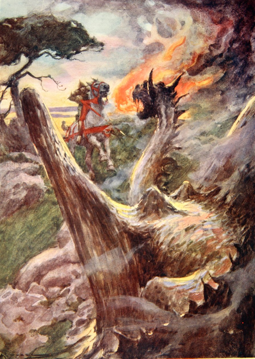 George and the Dragon, kolem roku 1925 (barva lito) od Arthur C. (after) Michael