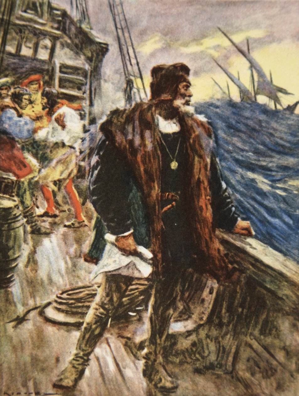 The Voyage of Columbus, ilustrace z „Tato naše země, Příběh Spojených států“ od H.E. Marshall od Arthur C. (after) Michael