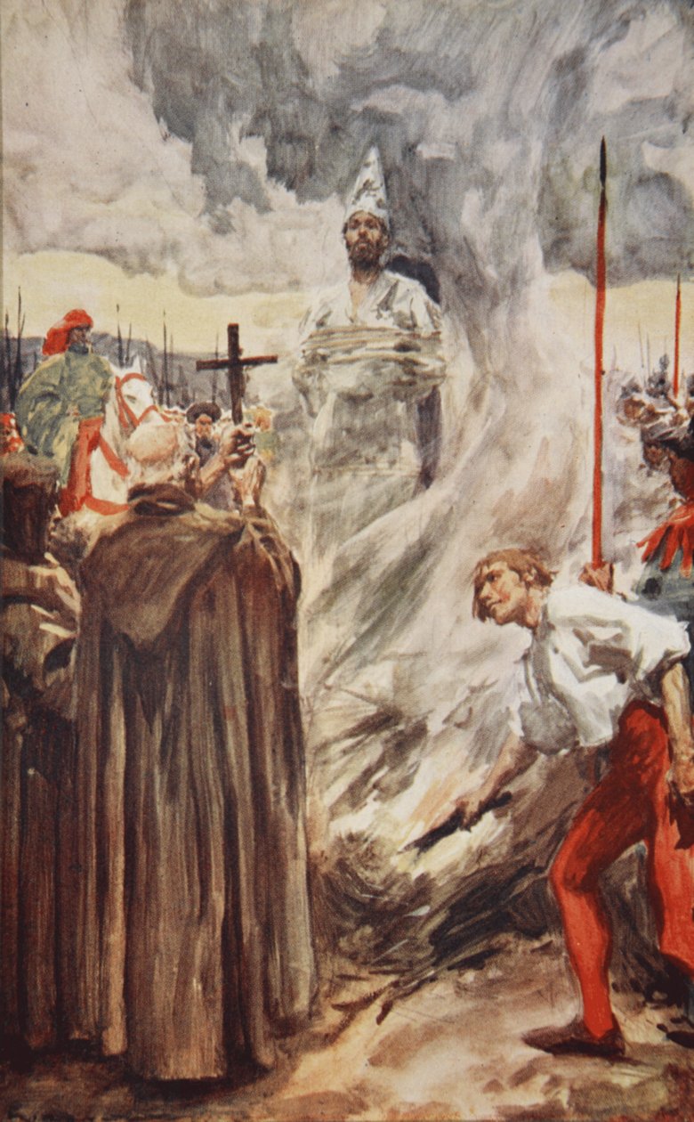 Upálení Jana Husa 6. července 1415, ilustrace z „Historie Německa“ od H.E. Marshall od Arthur C. (after) Michael
