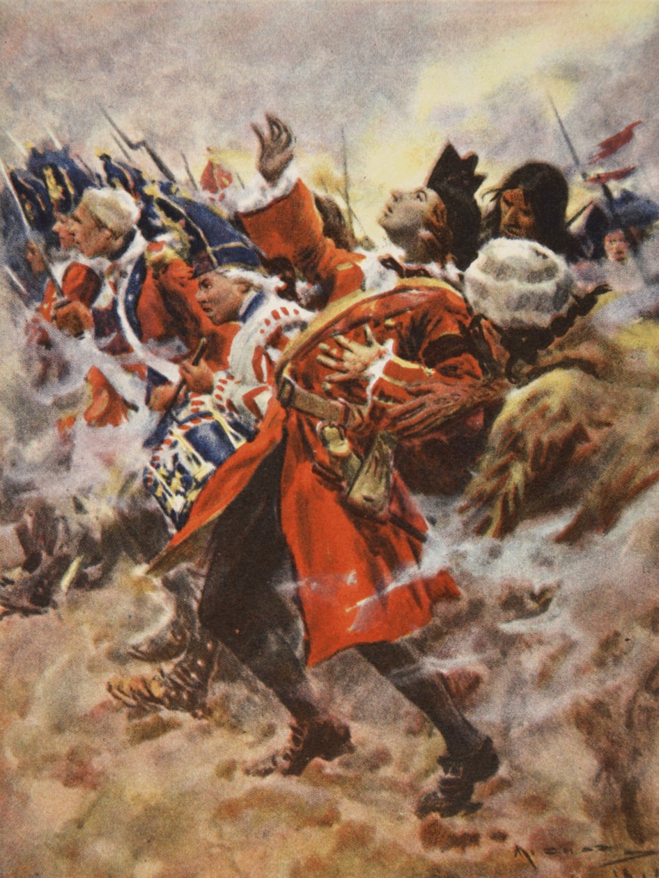 Smrt Wolfe, ilustrace z „Tato naše země, Příběh Spojených států“ od H.E. Marshall od Arthur C. (after) Michael