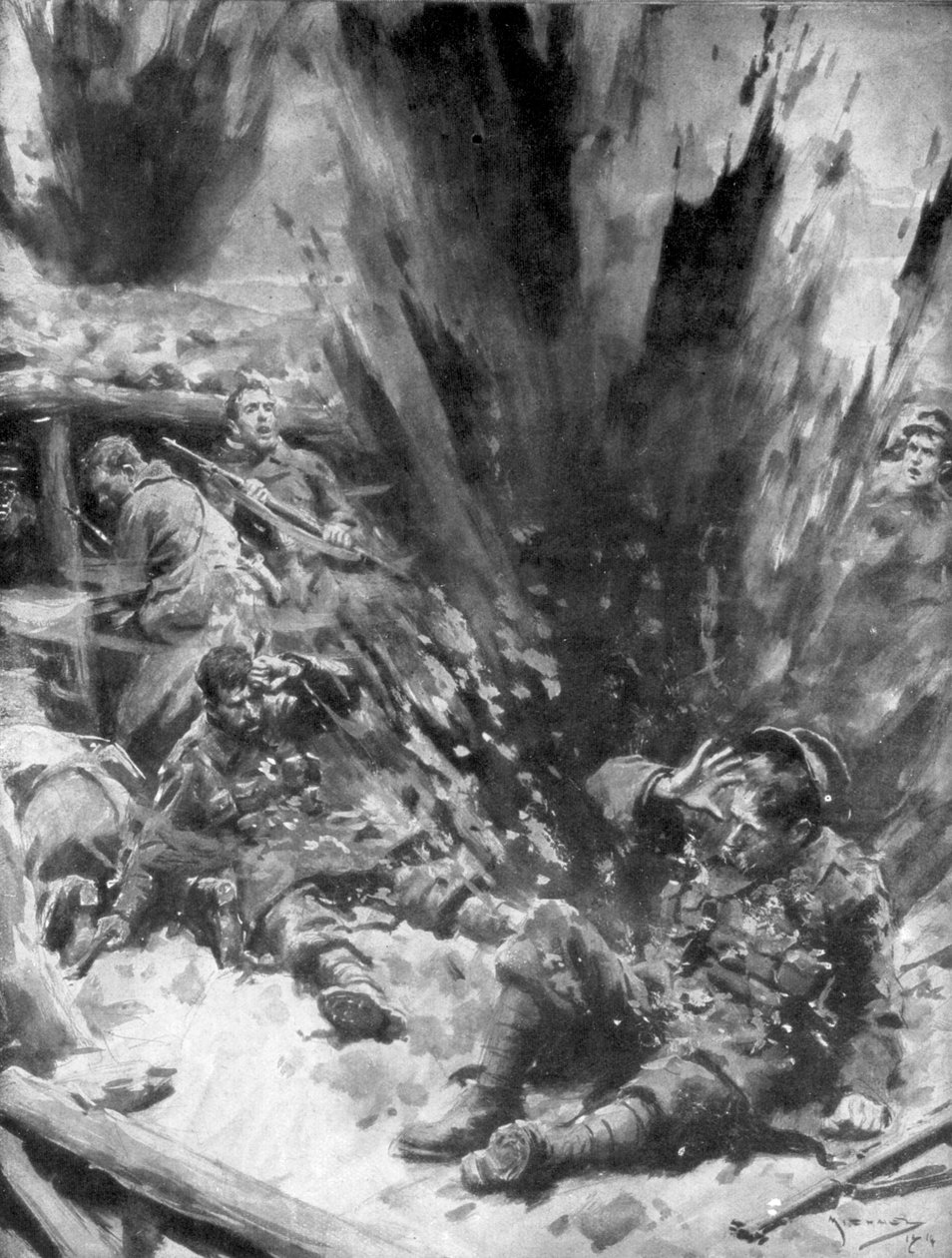 Německá střela exploduje v britském příkopu, 1914, 1926. od Arthur C. Michael