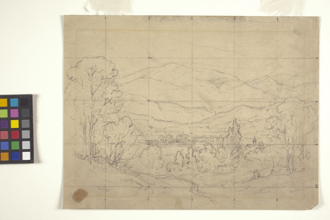 Studie pro horskou krajinu (tužka na špinavě bílém papíru čtverečkovaná pro přenos) od Arthur Clifton Goodwin