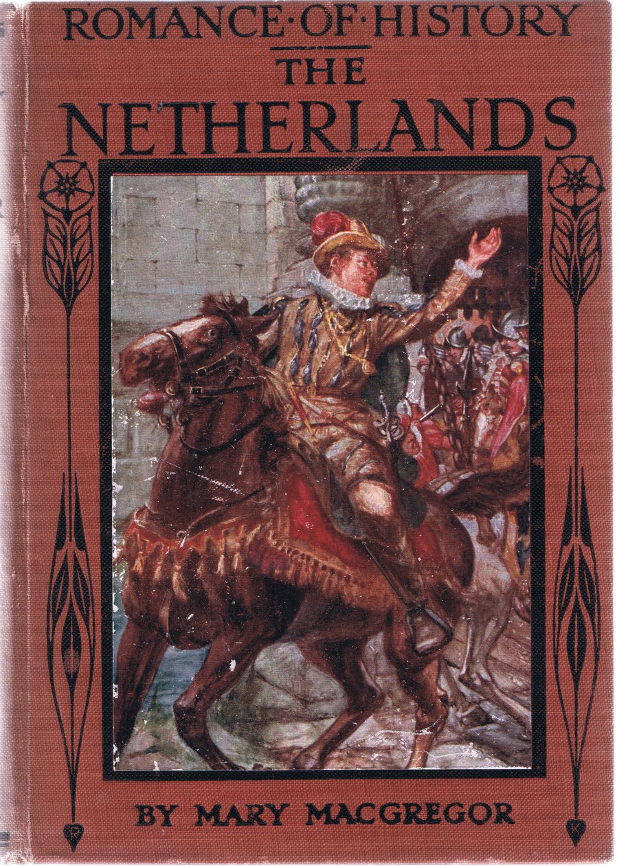 Návrh přední obálky, ilustrace z Romance of History: The Netherlands, 20. léta 20. století od Arthur David McCormick