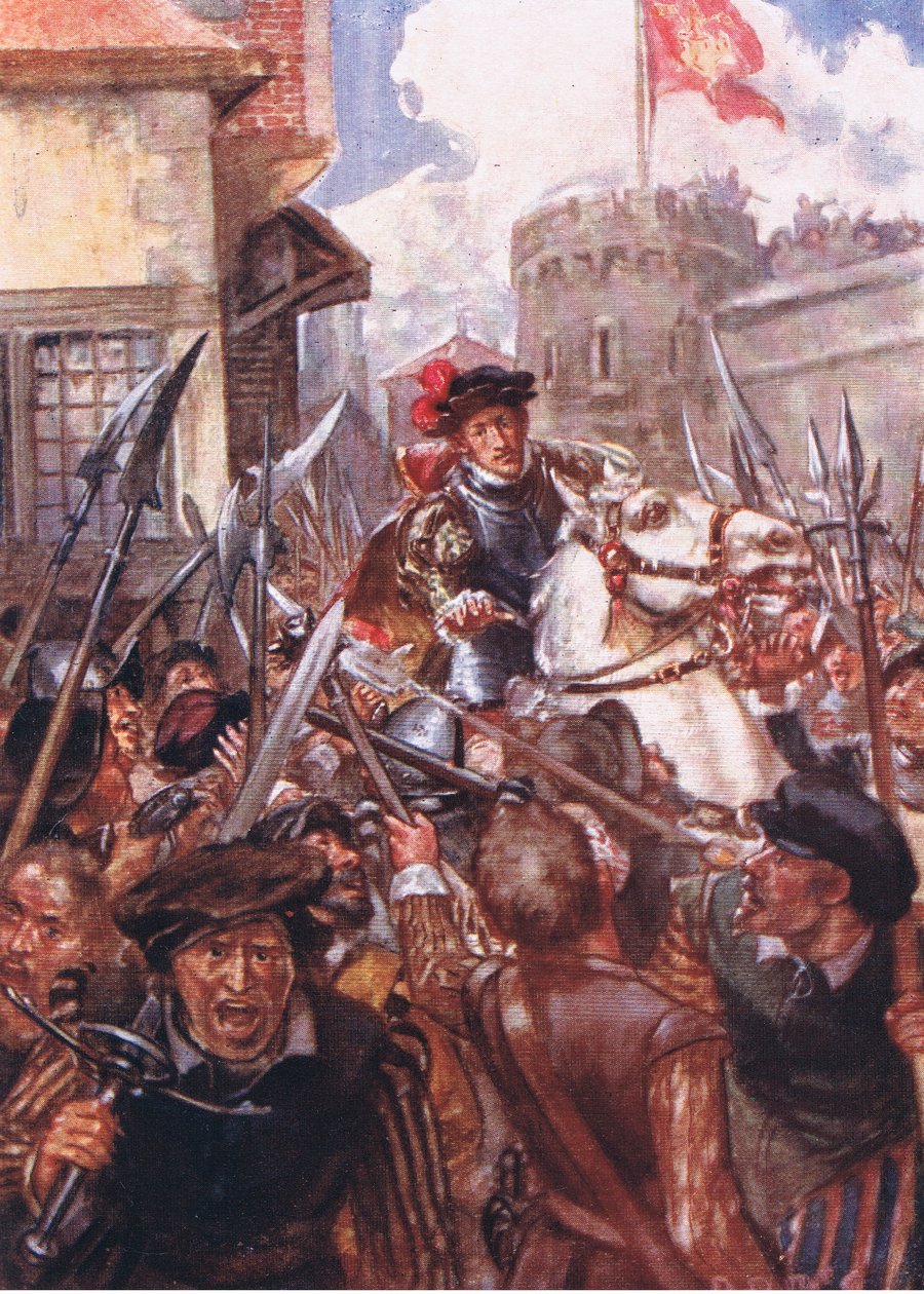Nasedl na koně a tiše a bez dozoru jel k červené bráně, ilustrace z Romance of History: The Netherlands, 20. léta 20. století od Arthur David McCormick