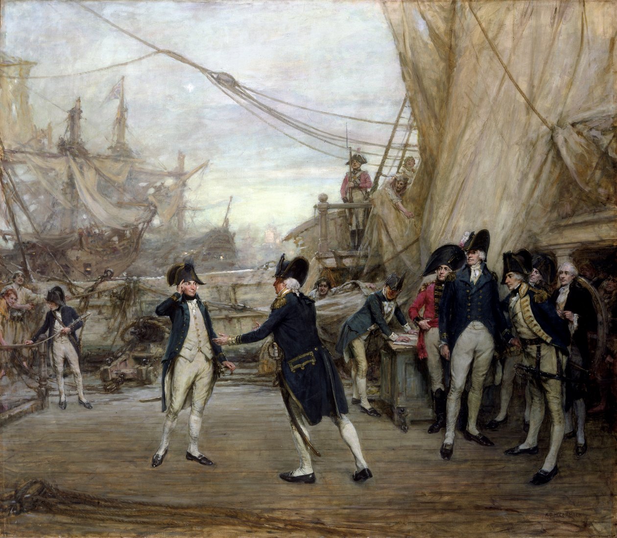 Nelson přijat admirálem Jervisem po bitvě u Svatého Vincenta (olej na plátně) od Arthur David McCormick
