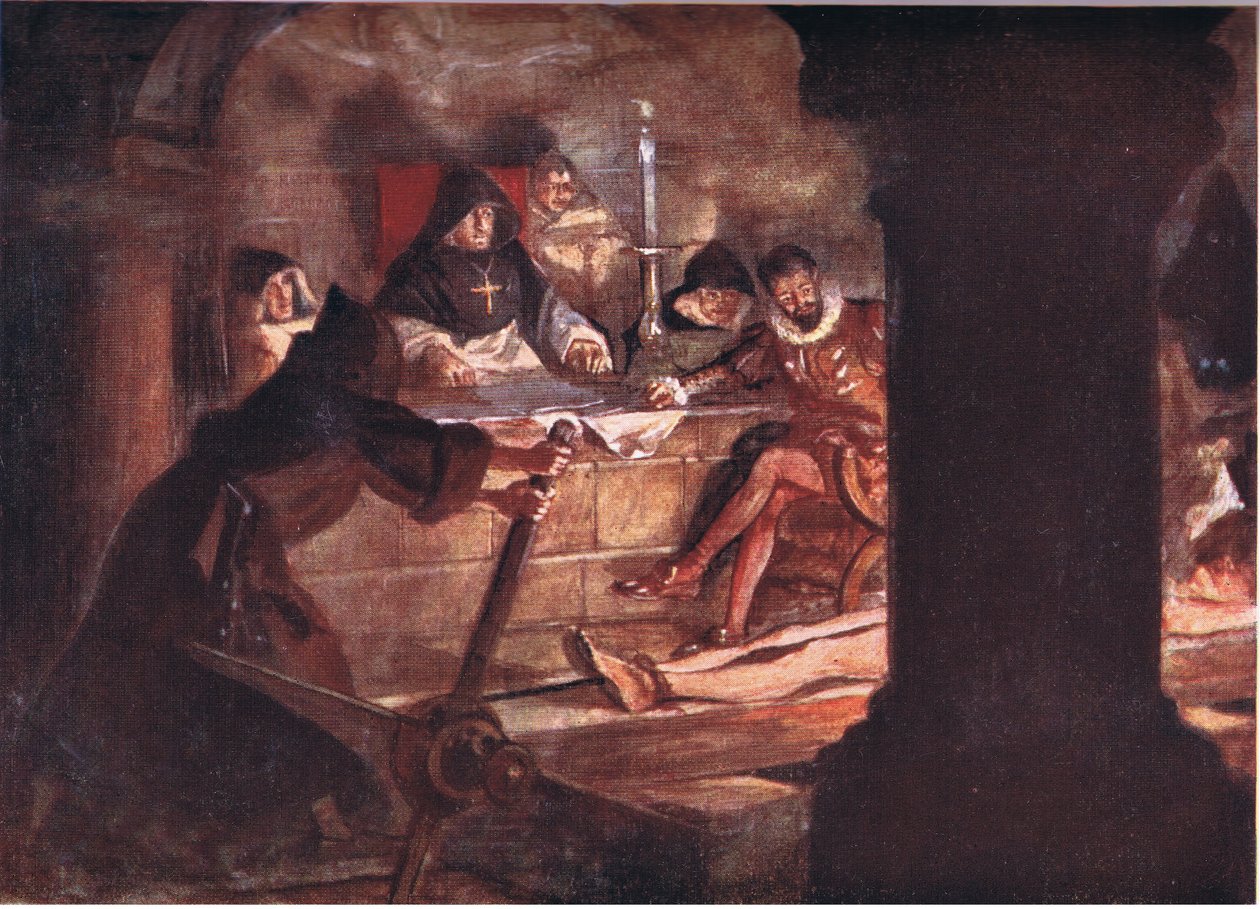 Inkvizice! Už jeho název byl plný hrůzy, ilustrace z Romance of History: The Netherlands, 20. léta 20. století od Arthur David McCormick