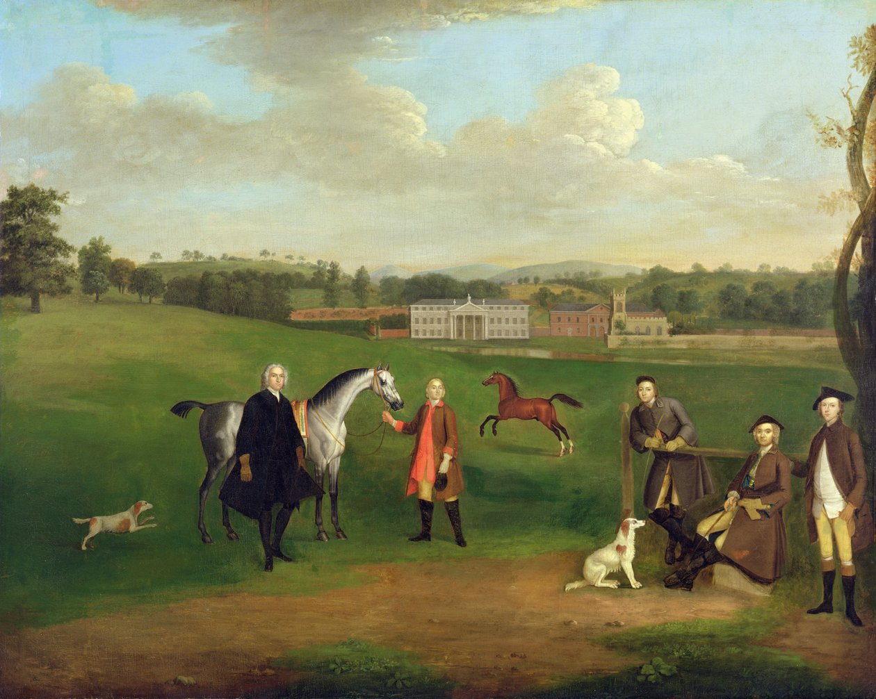 Leak Okeover, reverend John Allen a kapitán Chester v Okeover Hall, Staffordshire, c. 1785 od Arthur Devis