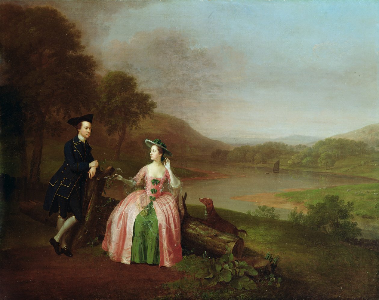 Sir George a lady Stricklandovi v areálu Boynton Hall u Bridlingtonu v hrabství Yorkshire od Arthur Devis