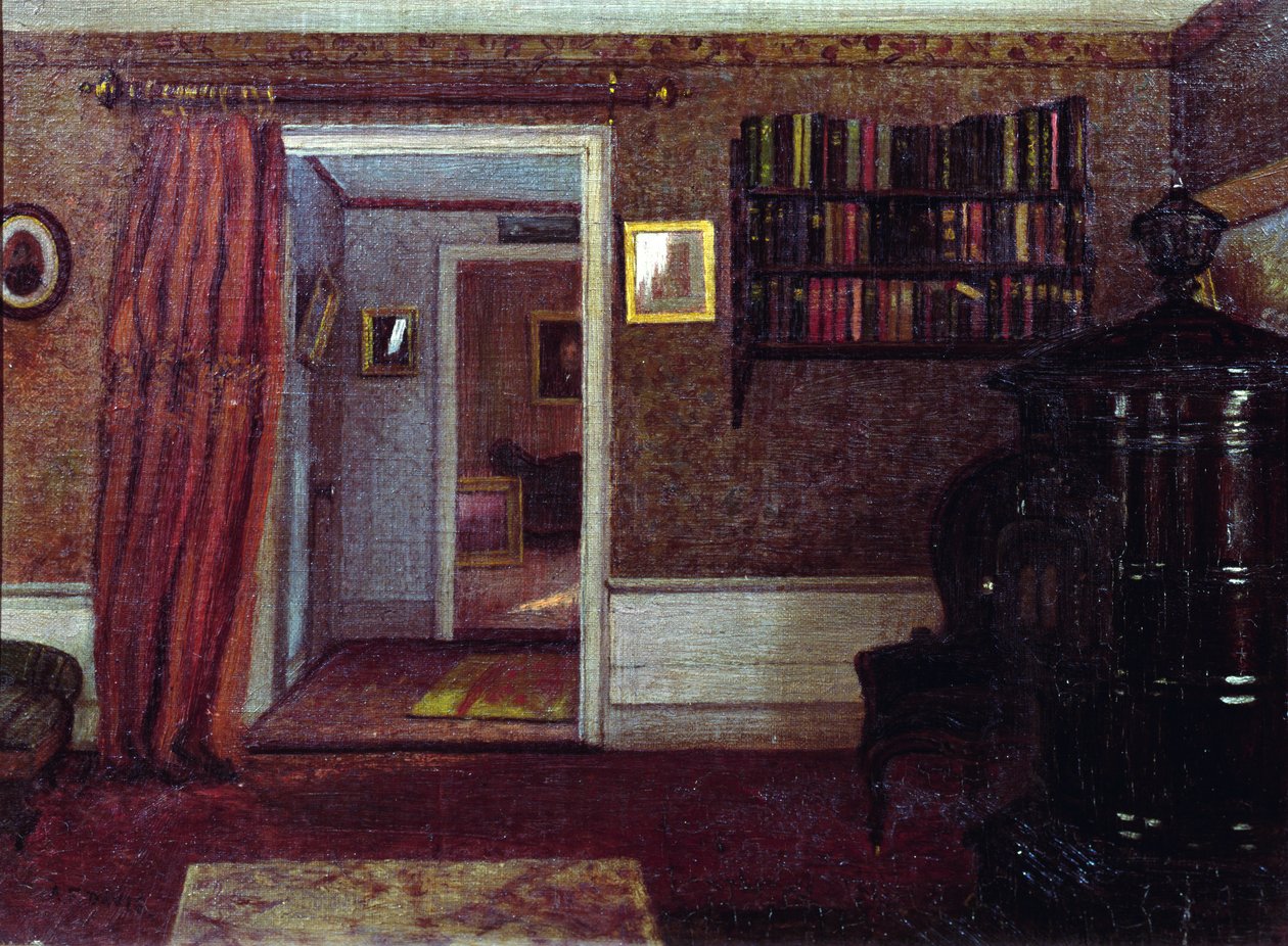 The Parlor Stove, cca 1900 (olej na palubě) od Arthur F. Davies