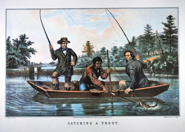Chytání pstruha, nakladatelství N. Currier od Arthur Fitzwilliam (after) Tait