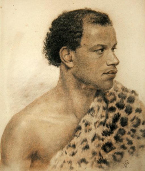 Portrét Afričana (barevné křídy na papíře) od Arthur George Walker