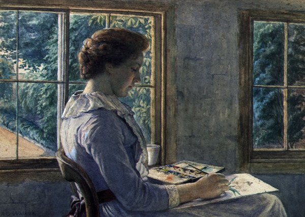 Žena maluje (akvarel na papíře) od Arthur George Walker