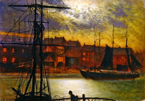 Lodě v přístavu Whitby (olej na plátně) od Arthur Grimshaw
