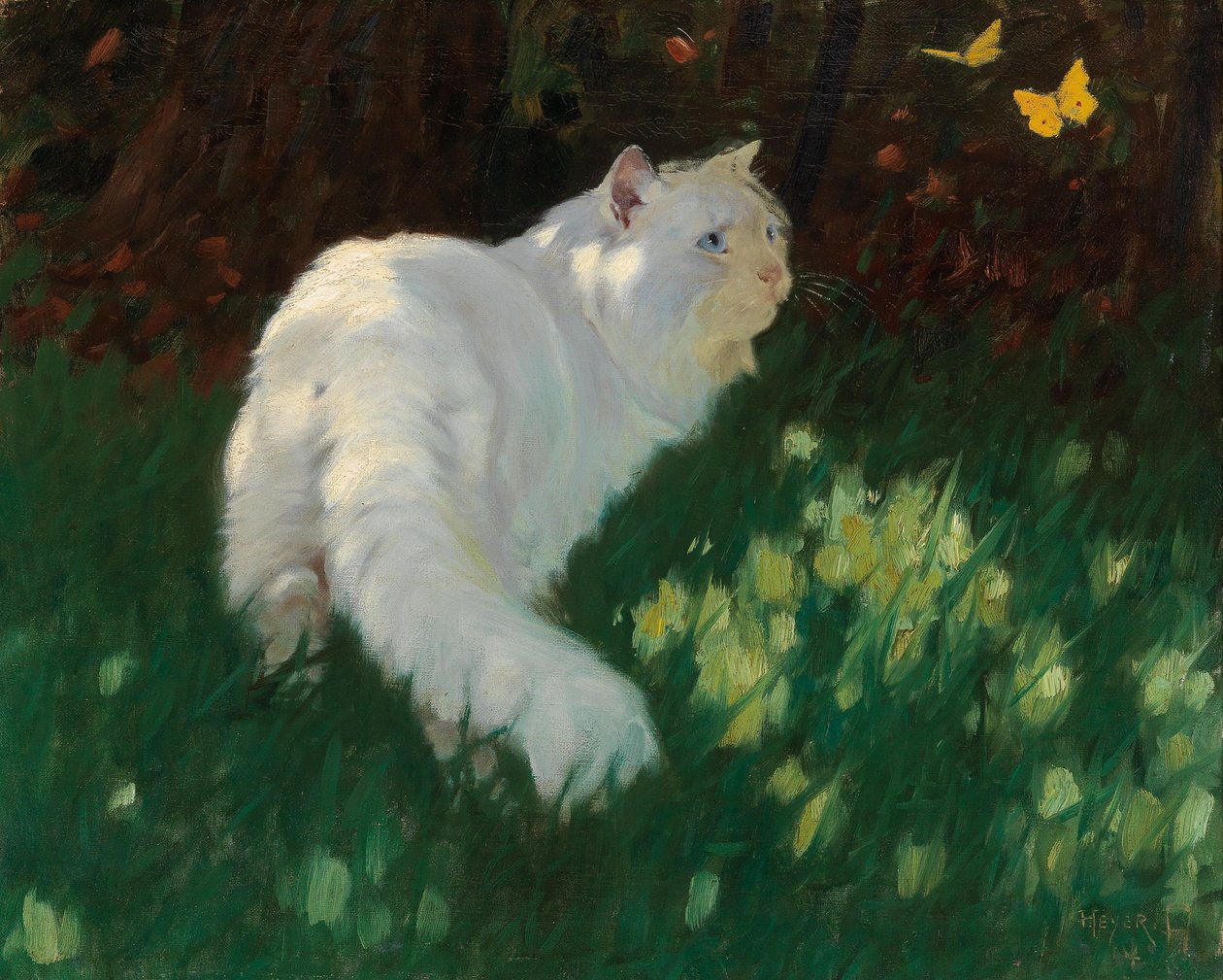 Bílá kočka a motýli od Arthur Heyer