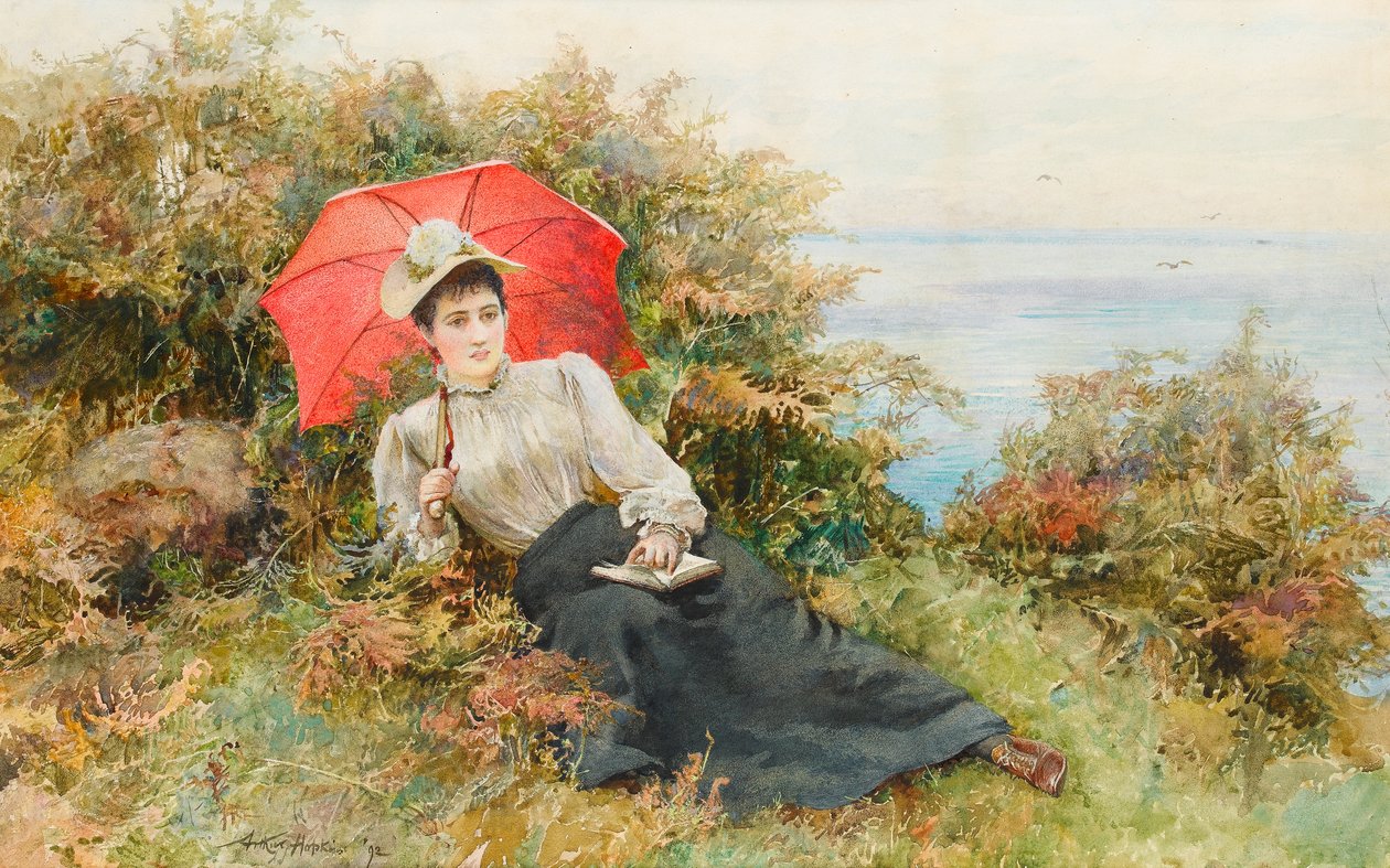 A Quiet Read by the Cliff Path (wc na papíře) od Arthur Hopkins