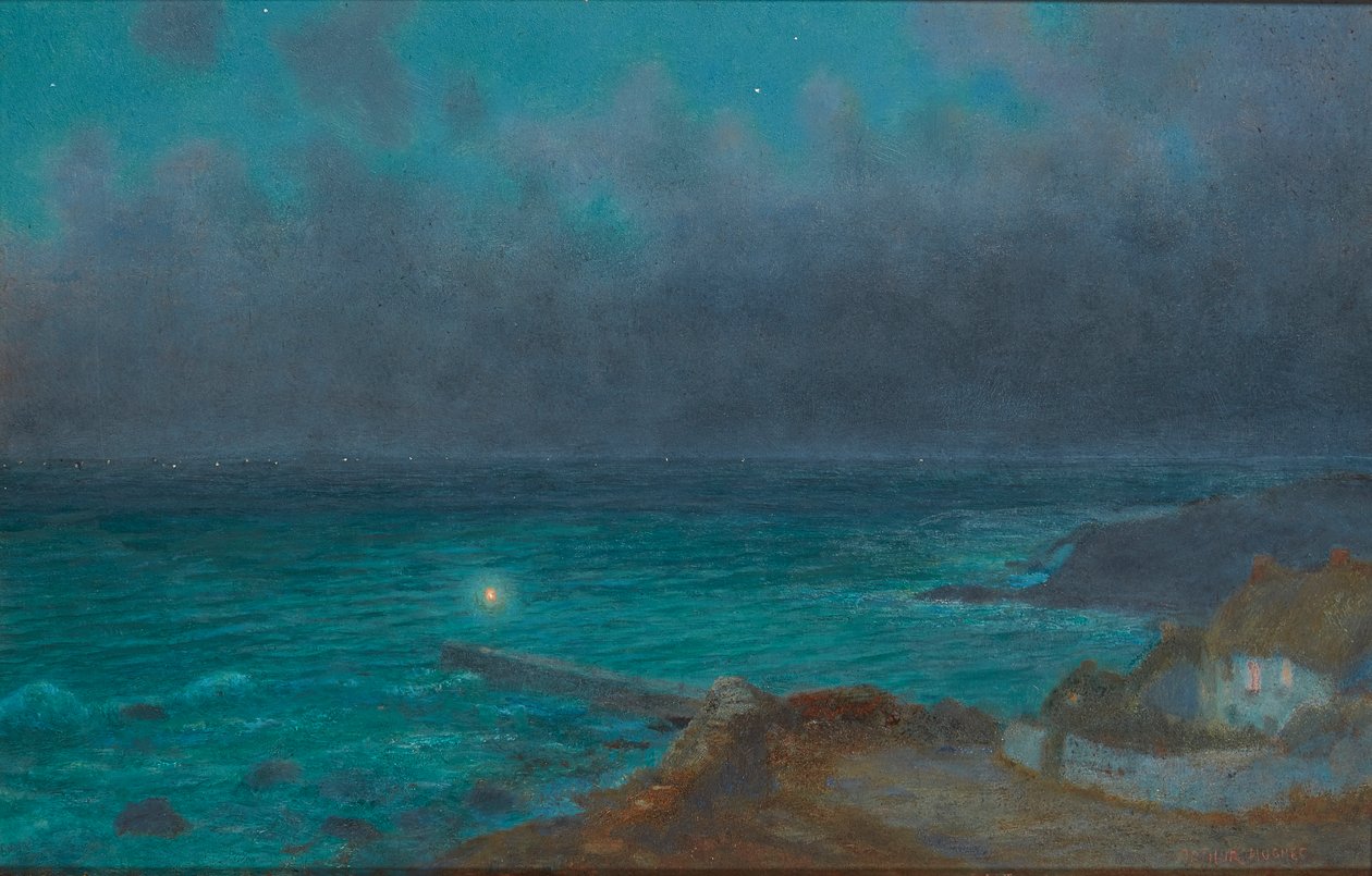 Bezpečný přístav, Cornwall (olej na palubě) od Arthur Hughes