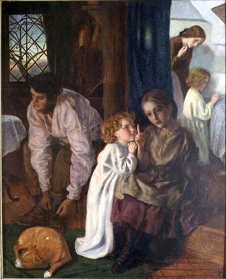 Bedtime, cca 1862 (olej na plátně položeném na panelu) od Arthur Hughes