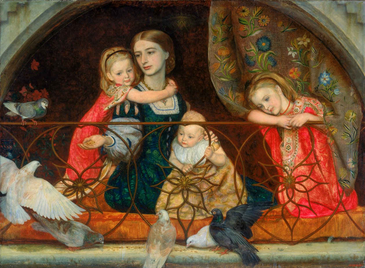 Paní Leathartová a její tři děti, c.1863-65 od Arthur Hughes