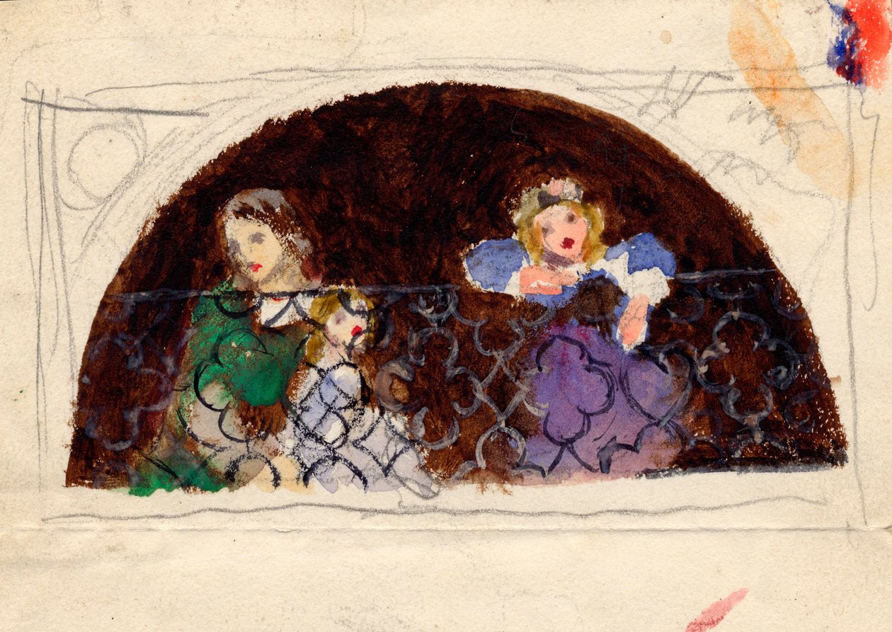 Skica k portrétu paní Leathartové a dětí (akvarel a tělová barva na papíře) od Arthur Hughes