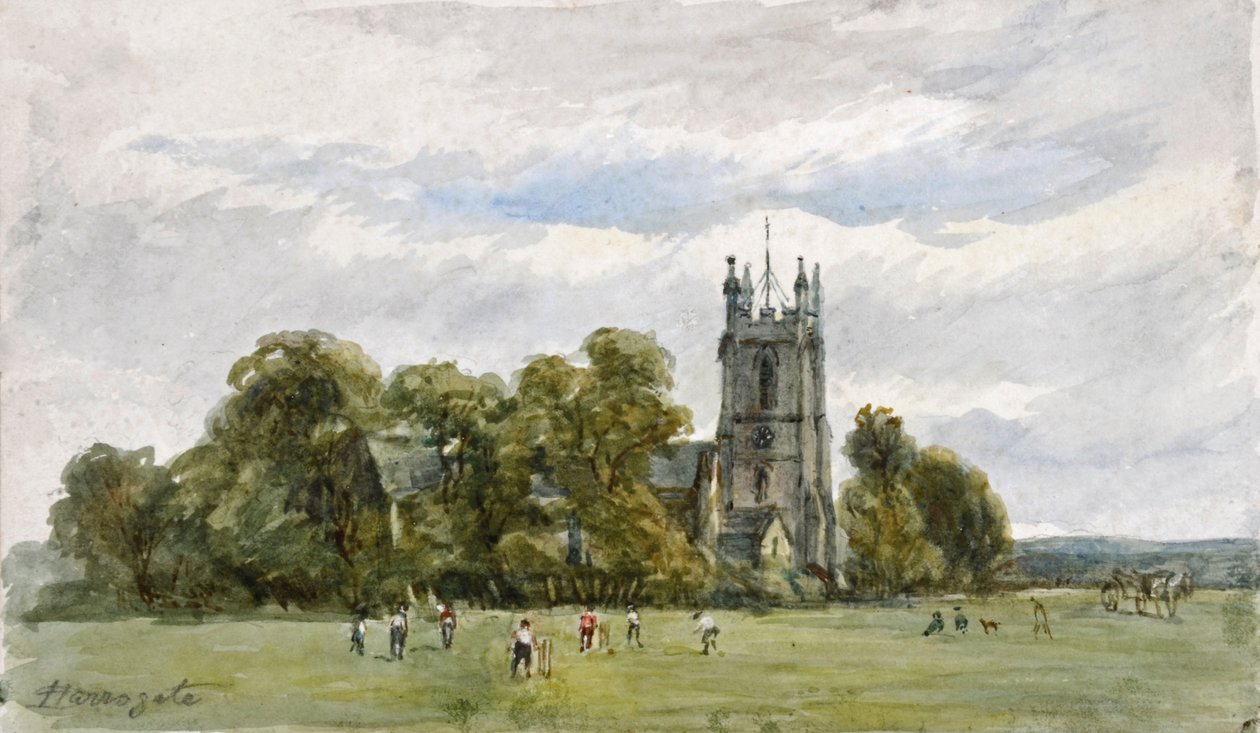 Cricket on the Stray, in front of Christ Church, High Harrogate (akvarel) od Arthur J. Stark