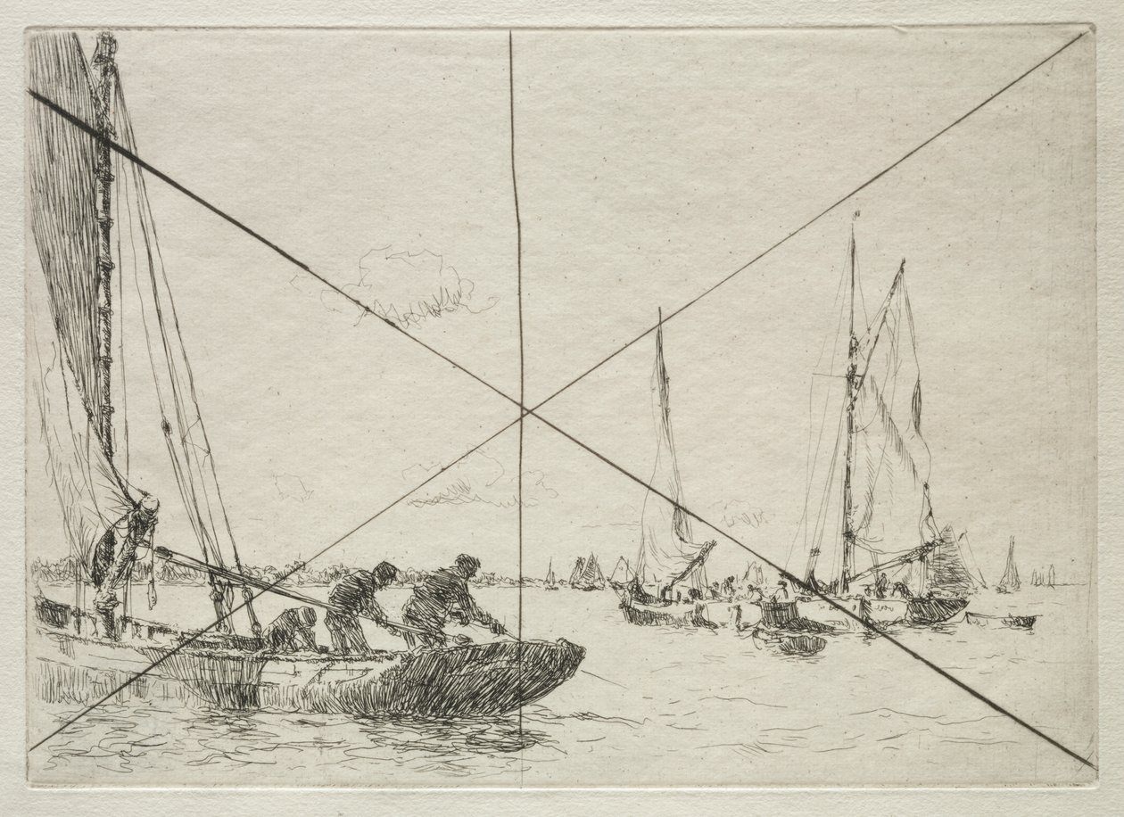 Bagrování ústřic, West Mersea od Arthur John Trevor Briscoe