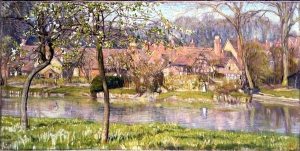 Domy a řeka od Arthur Joseph Gaskin