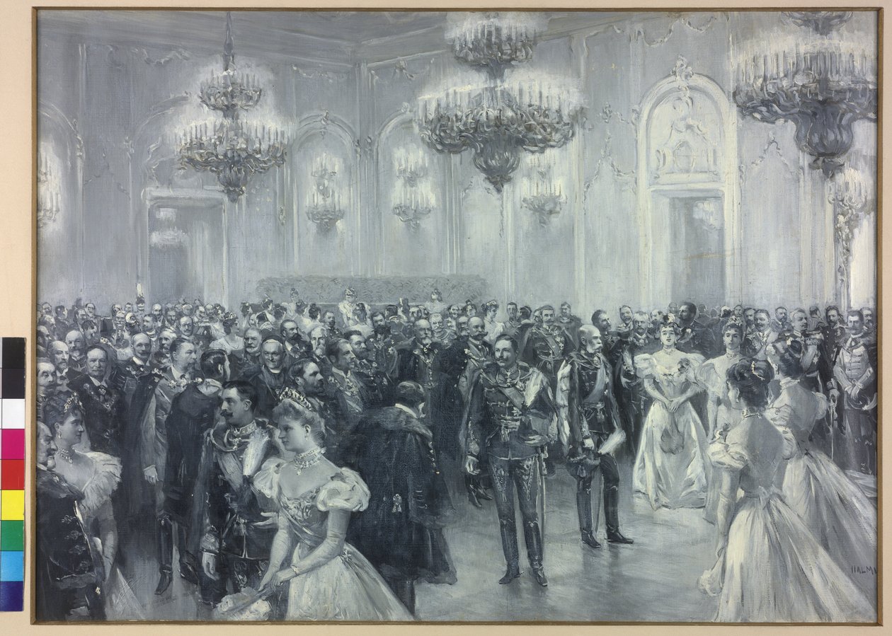 Přijetí u dvora při příležitosti návštěvy císaře Viléma II. v Budapešti 1897 od Arthur Lajos Halmi