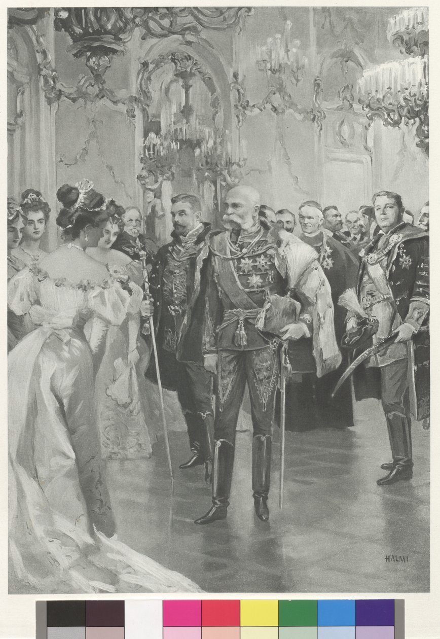 Císař drží řady sedadel před jevištěm. od Arthur Lajos Halmi