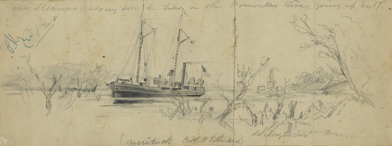 USS Currituck a remorkér Seth Low na řece Pamunkey, 1862 od Arthur Lumley