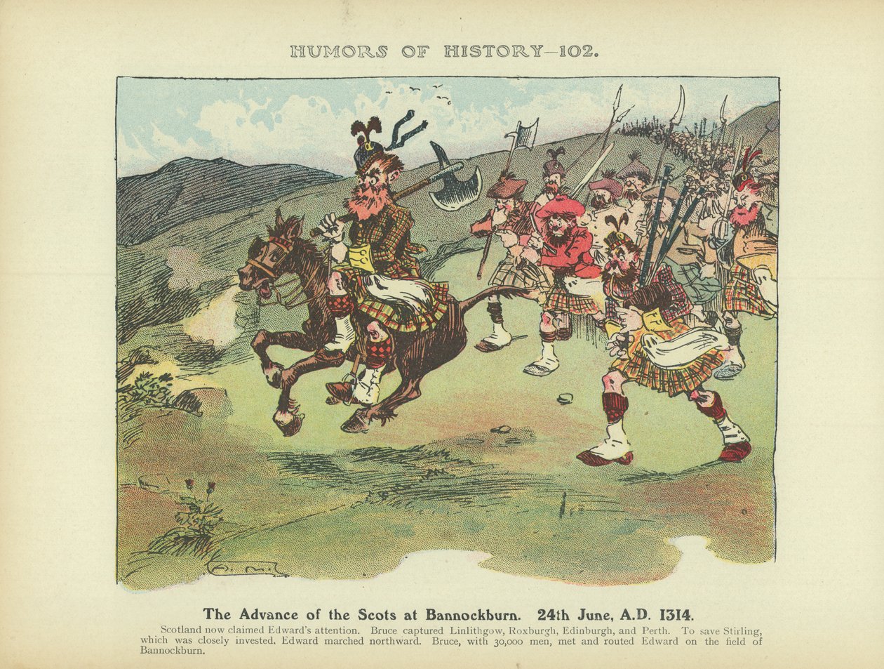 Postup Skotů u Bannockburnu. 24. června 1314 n. l. (barevná litografie) od Arthur Moreland