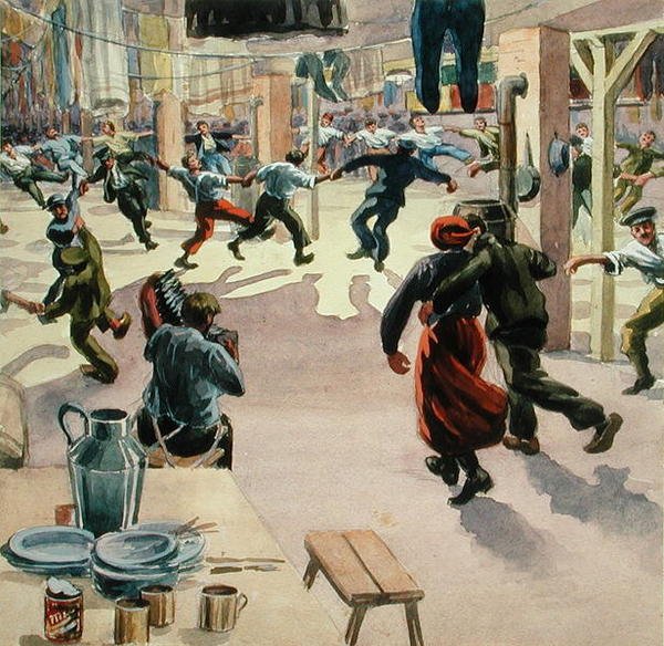 Štědrý večer v táboře Giessen, kolem roku 1916 (akvarel na papíře) od Arthur Nantel