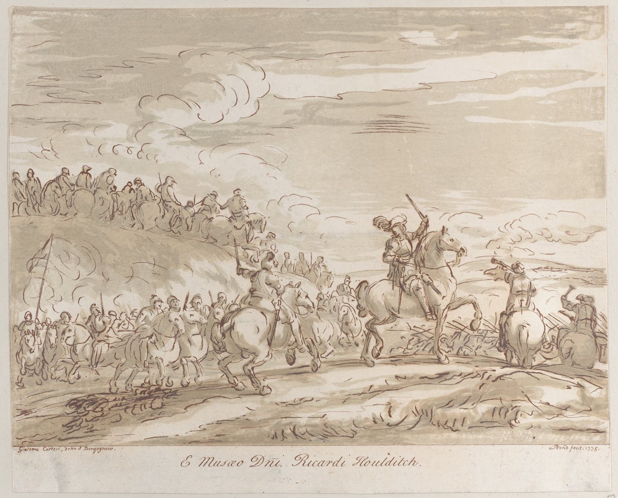 Jízda postupující k útoku, s ústřední postavou na koni zvedající meč, 1735., 1735. od Arthur Pond