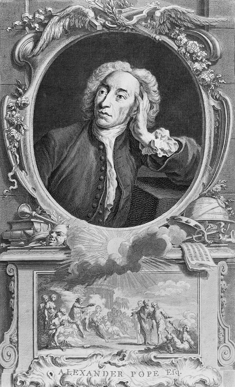 Portrét Alexandra Popea (1688-1744), vyrytý Jacobusem Houbrakenem (1698-1780), 1747 (rytina) (černobílá fotografie) od Arthur Pond