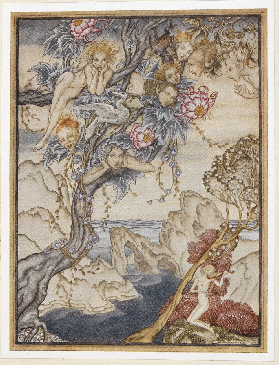 ACT III: Scéna II, řádek 144 Ostrov je plný zvuků, zvuků a sladkých vzduchů, které rozdávají radost a neubližují. od Arthur Rackham