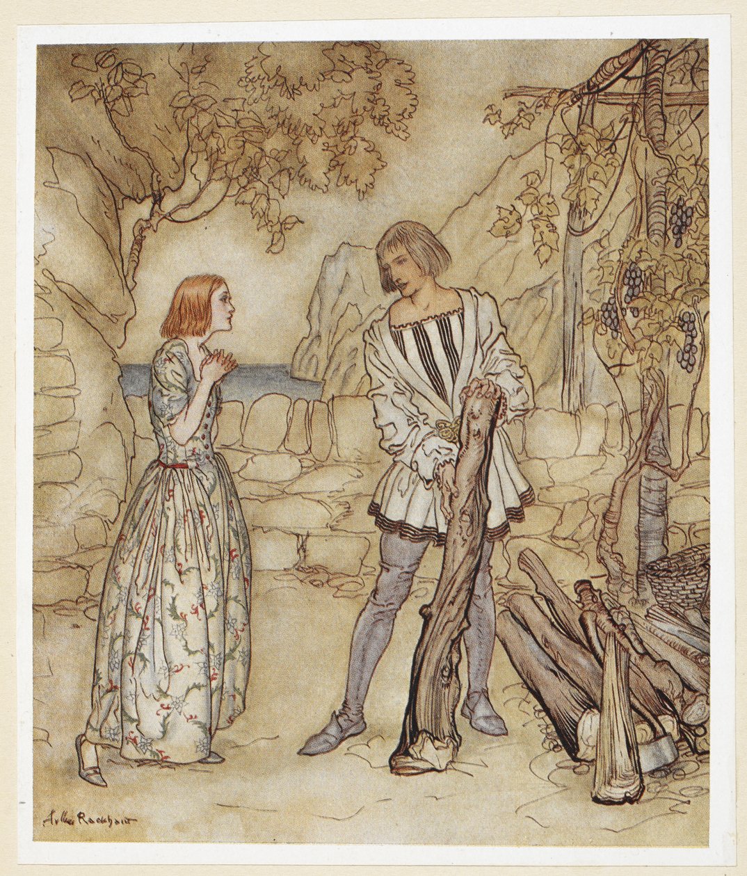 AKT III: Scéna I, řádek 15 Bohužel, teď se modlete, nepracujte tak tvrdě. od Arthur Rackham