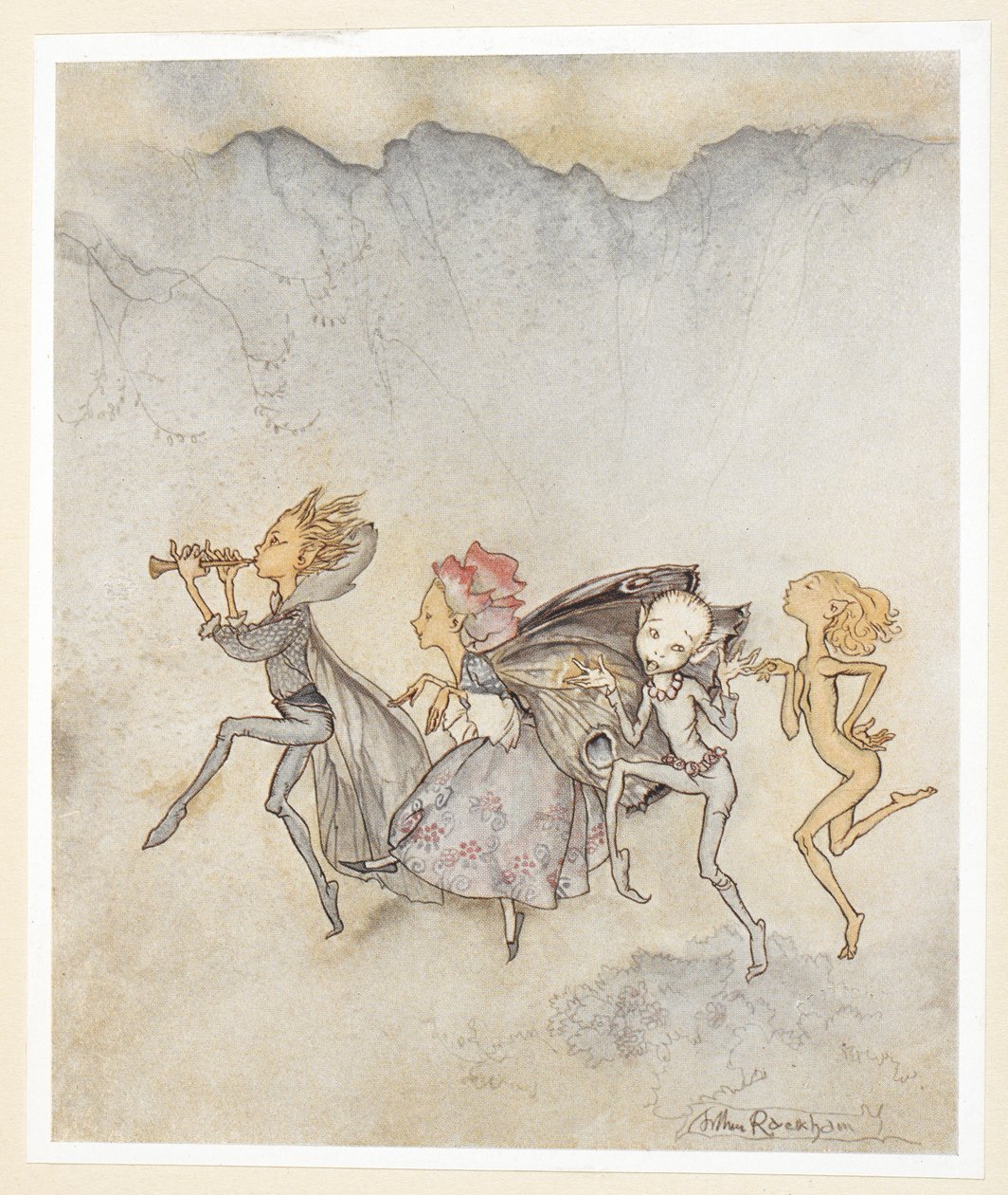 AKT IV: Scéna I, řádek 46 Každý z nich zakopl o palec u nohy, Bude tady s mopem a sekačkou. Nymfy. od Arthur Rackham