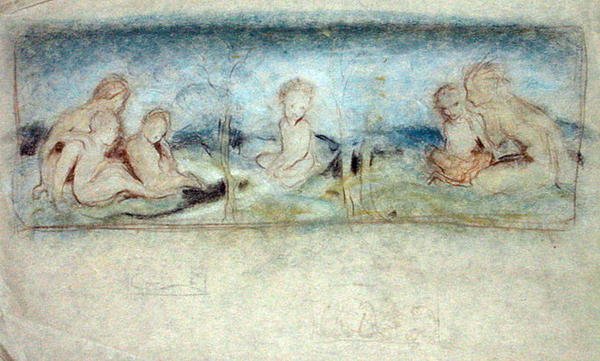 Dítě mezi vílami Studie k olejomalbě (pastel na papíře) od Arthur Rackham
