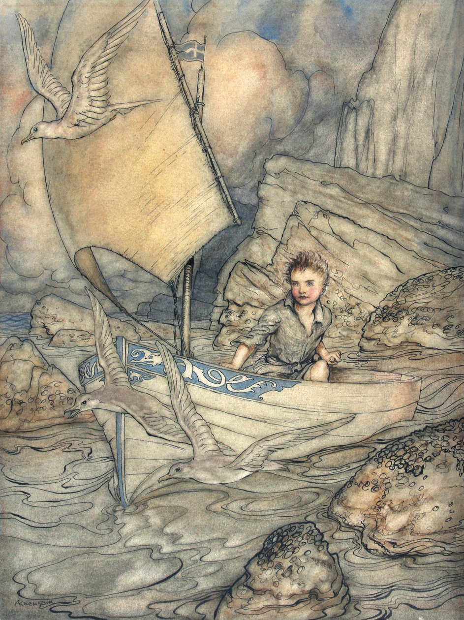 Childs Future, ilustrace z The Springtide of Life: Poems of Childhood od Algernona Charlese Swinburna, 1918 (pero a inkoust a wc na papíře) od Arthur Rackham