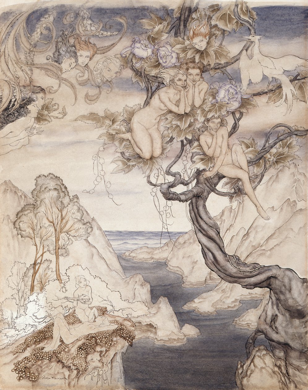A Fairy Song, nakreslený pro dějství II, scéna ii, ze Sen noci svatojánské (pero a inkoust a wc na papíře) od Arthur Rackham